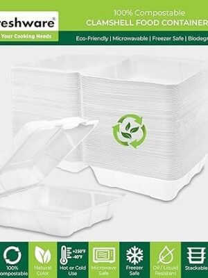 7150nA3JooL._AC_SX425_.jpg Freshware Compostable Clamshell Food Containers 50Pack