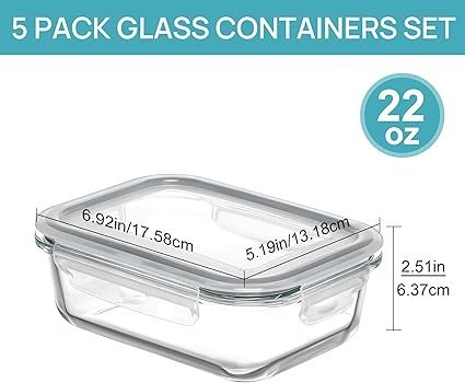 Vtopmart 5Pack 22oz Glass Storage Containers
